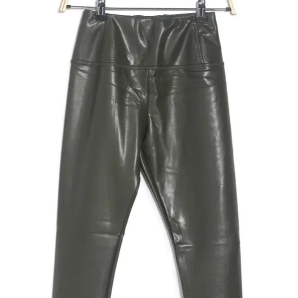 Highwaisted Olive Green Vegan Leather Pant - Picture 3 of 4